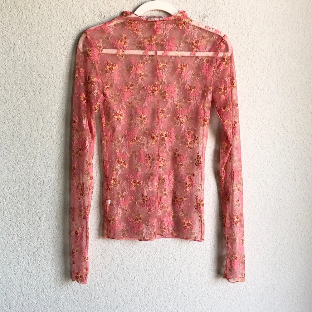 Intimately Free People Lady Luxe Layering Top Long Sleeve Sheer Mesh Coral